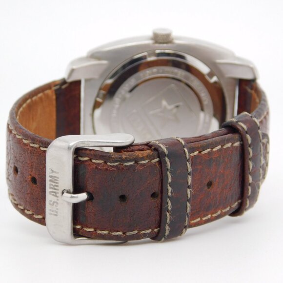 U.S.ARMY US/1002 Genuine Leather Quartz Analog Men's Watch New Battery - Picture 3 of 9
